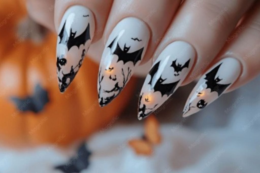 Bat Accent Halloween Nails