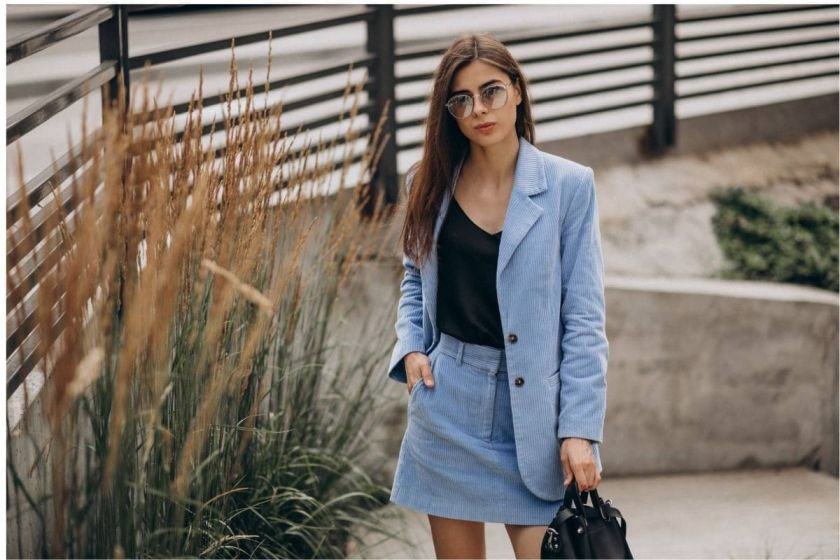 Fitted Top With an Oversized Denim Jacket and Mini Skirt