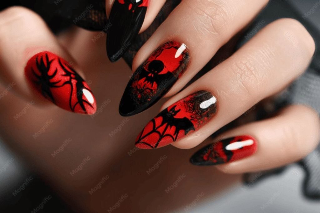 Dark Red Chrome Halloween Nails