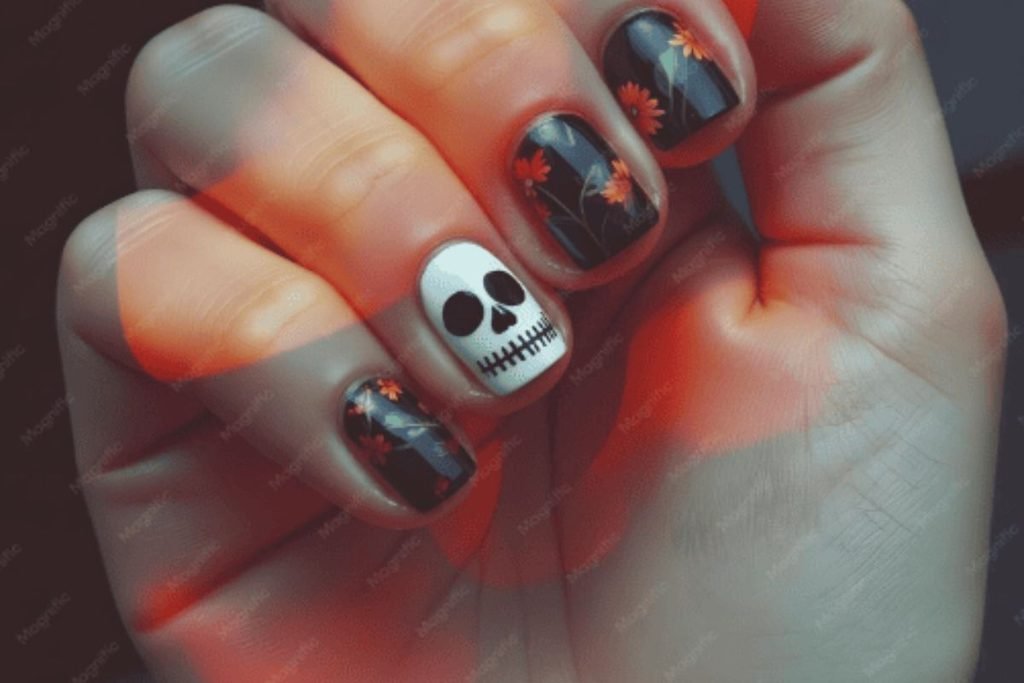 Skeleton and Skull Halloween Nails
