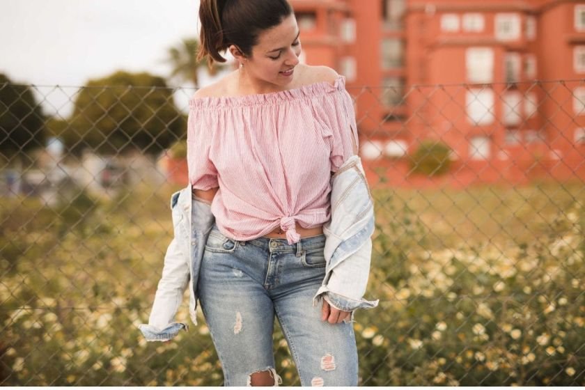 Off-Shoulder Top with Straight-Leg Jeans
