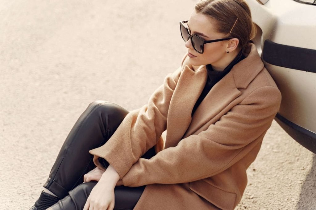 Camel Blazer with Black Pants