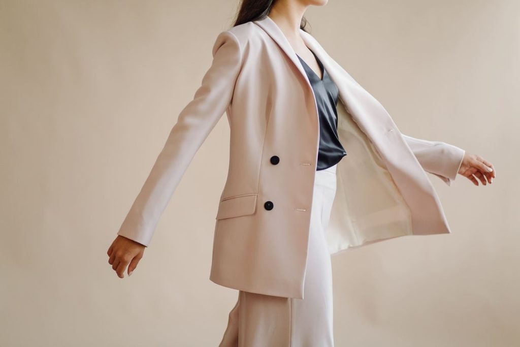 Neutral Blazer with Wide-Leg Trousers