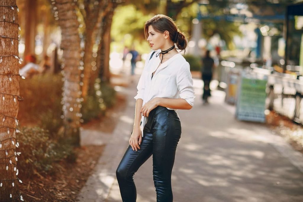 Leather Pants, Fitted Bodysuit and Ankle Boots