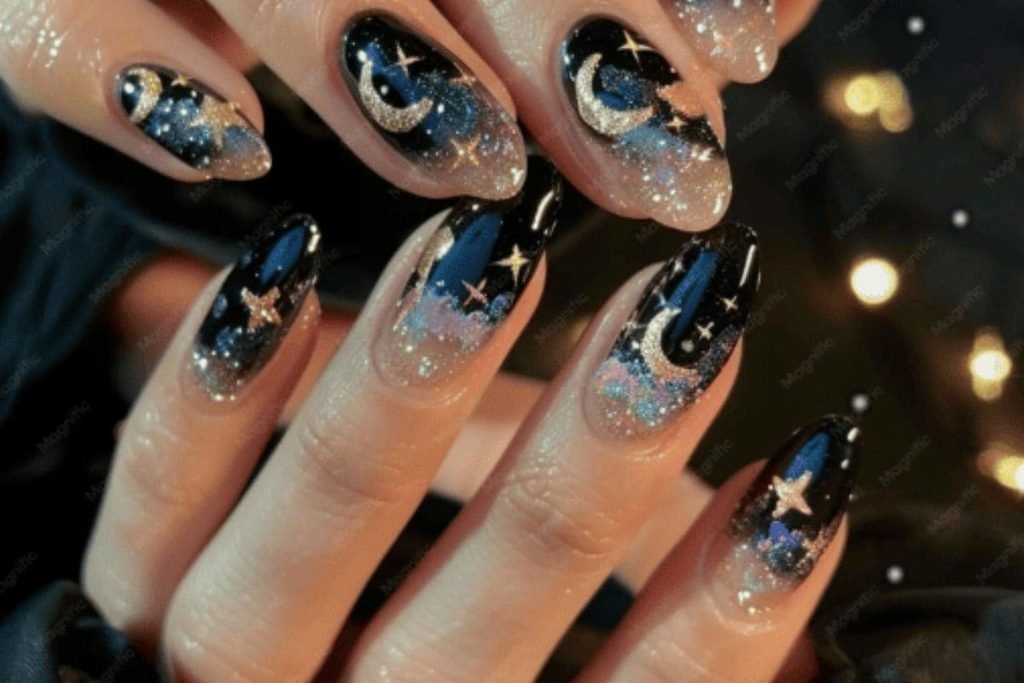 Witchy Moon and Stars Nails