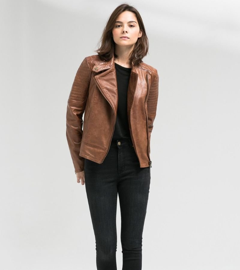 Faux-Leather Jacket with a Knit Top