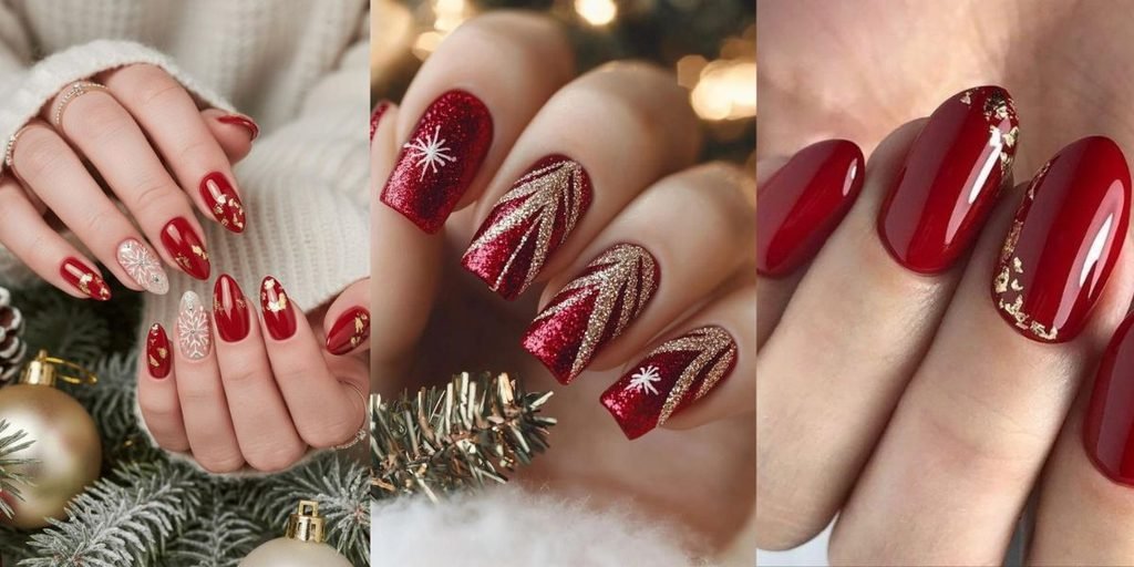 Red and Gold Christmas Nails