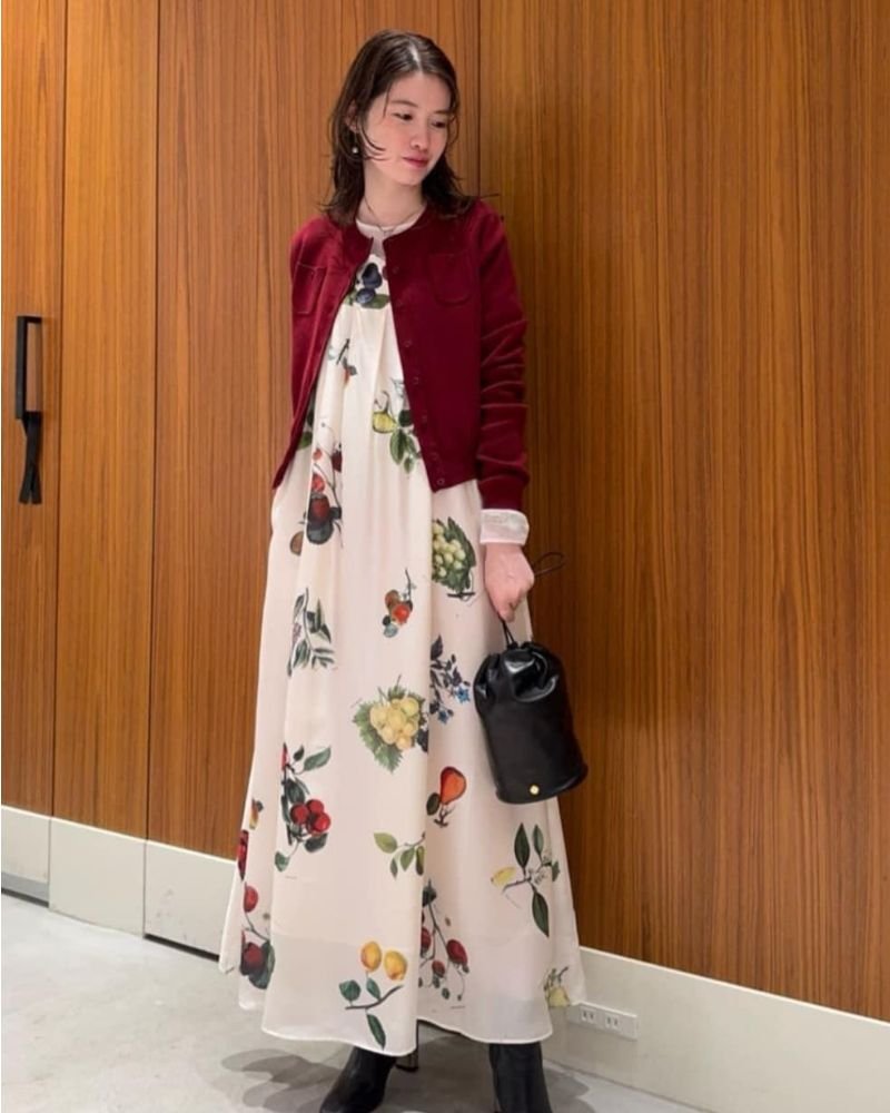 Red Cardigan with a Floral Dress