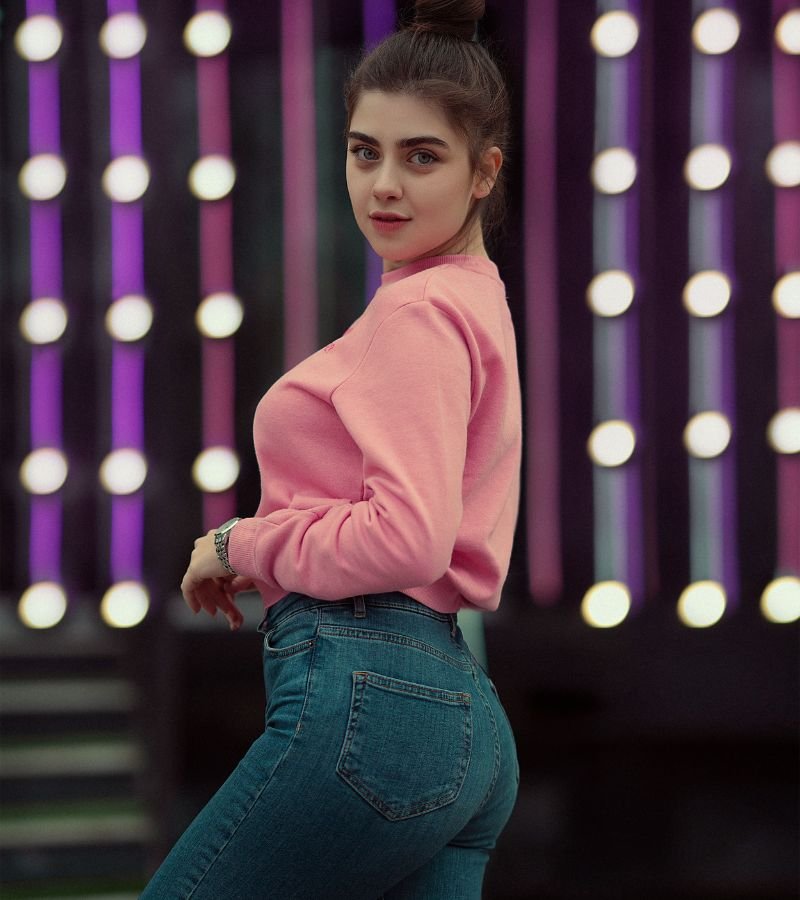 Soft Pink Sweater with Cream or Blue Denim