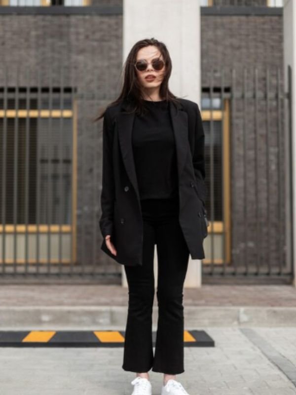 Layer a Blazer over a Simple Top and Black Jeans