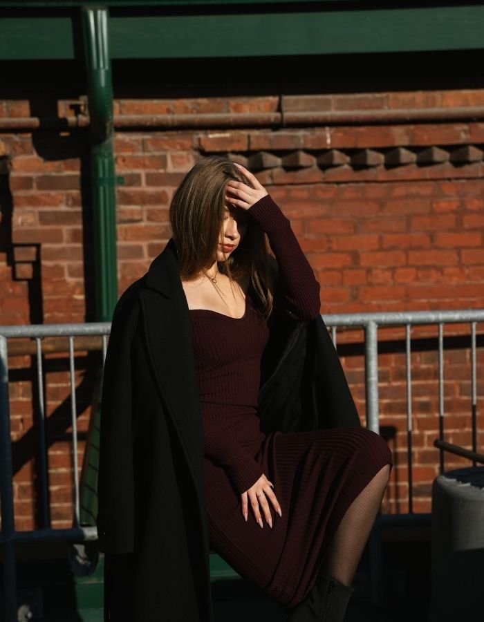 Burgundy Blazer Dress With Knee-High Boots