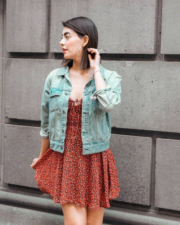 Denim Jacket With a Floral Fall Dress