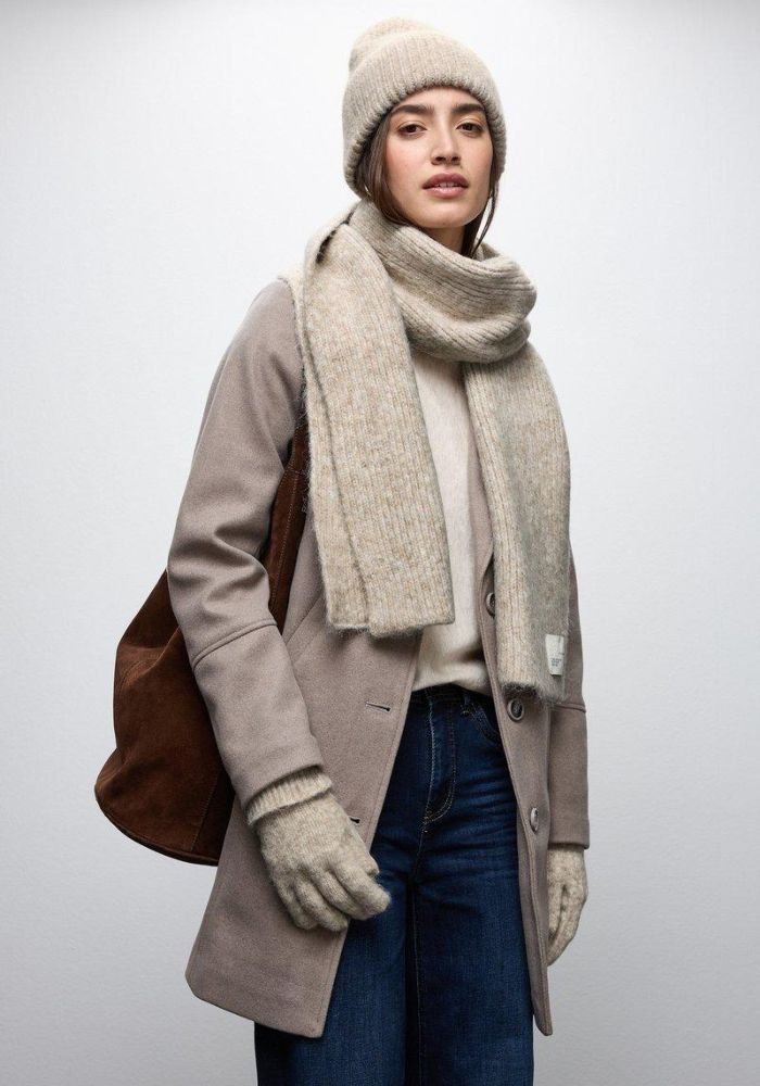 Winter Outfit with a Beanie, Scarf, and Gloves