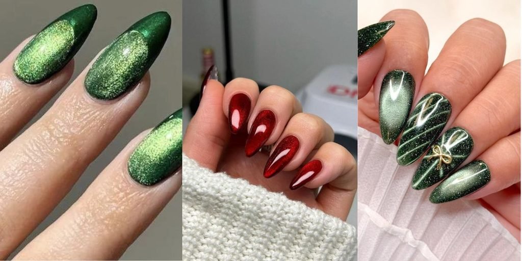 Velvet Cat-Eye Christmas Nails