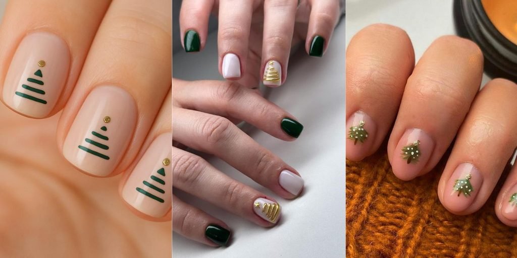Green Christmas Tree Nail Art