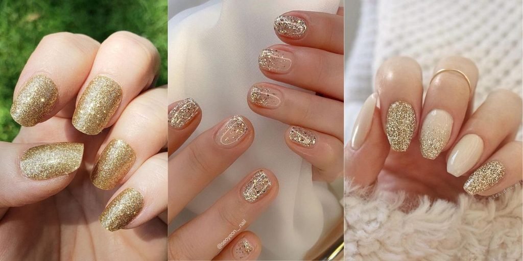 Glittery Gold Holiday Nails
