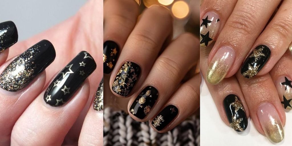 Black and Gold Christmas Nails