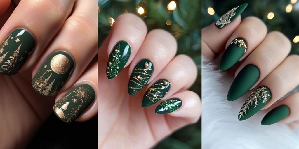 Green and Gold Christmas Nails