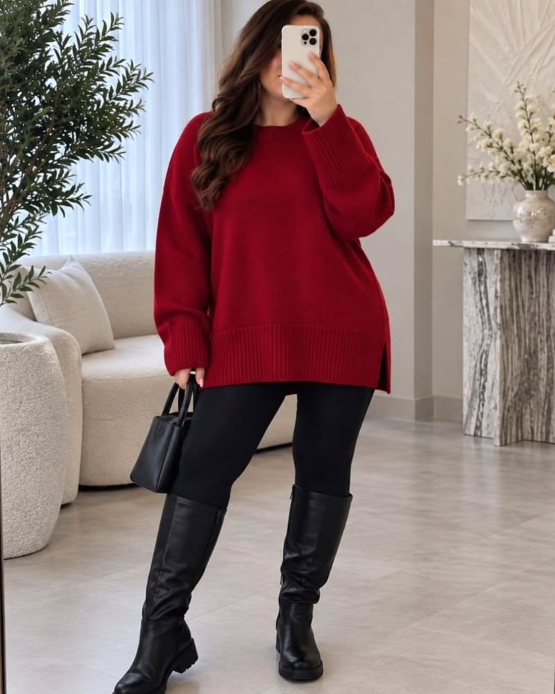Oversized Red Cardigan with Leggings for a Cozy Day