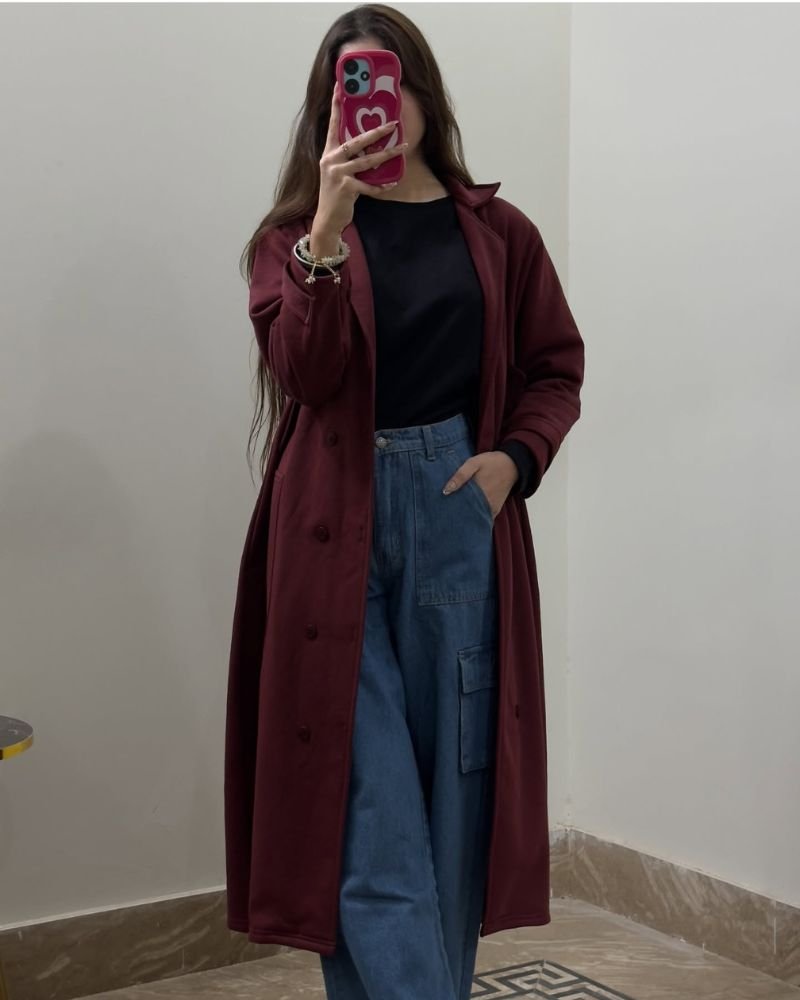 Red Cardigan with a Long Red Coat