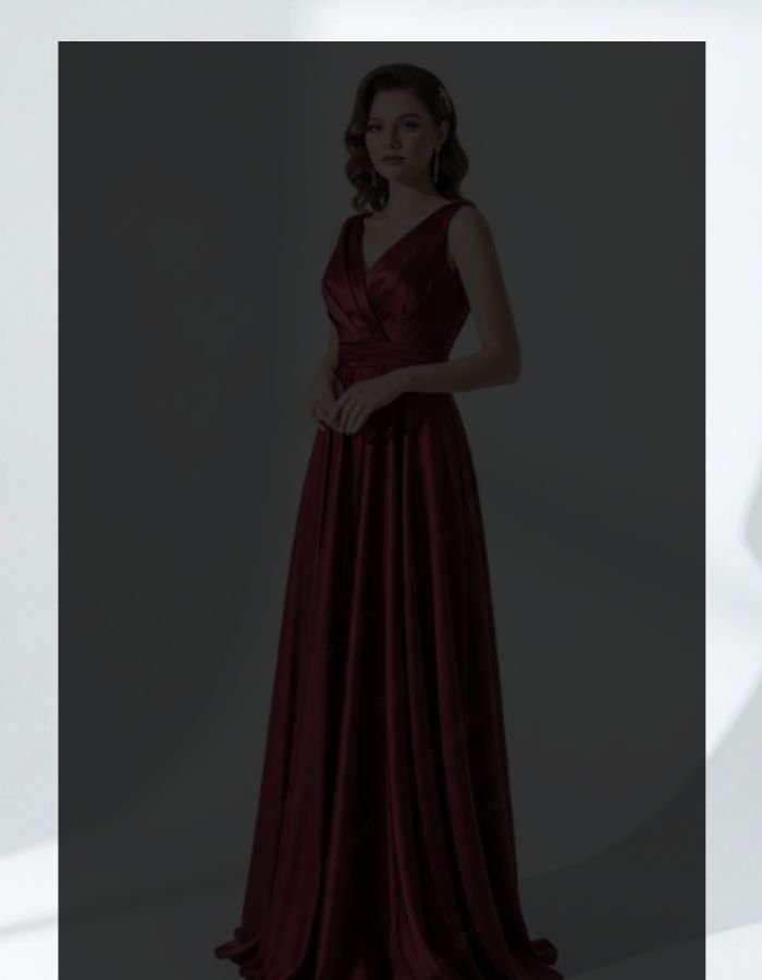 Burgundy Satin Midi Dress