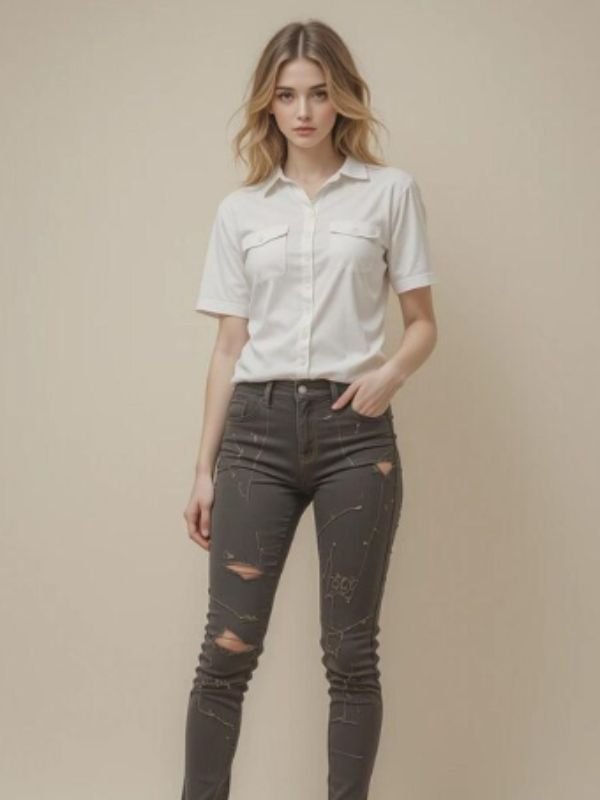 White Button-Down Shirt with Black Jeans