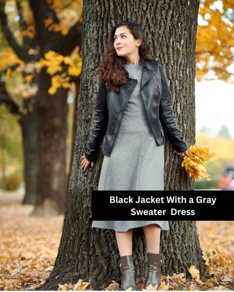  Black Jacket With a Gray Sweater Dress