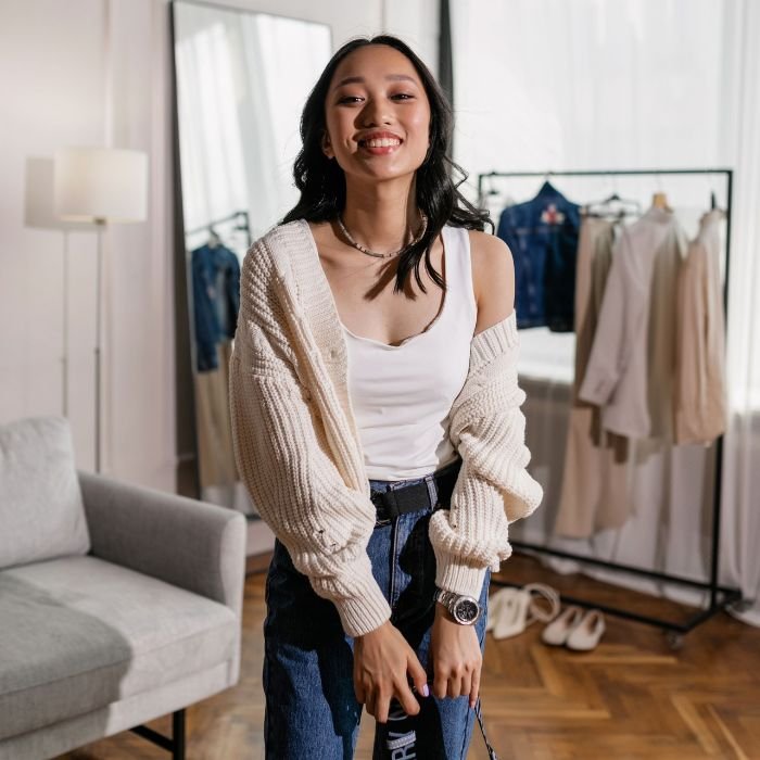 Cardigan, White Tee, and Relaxed Jeans